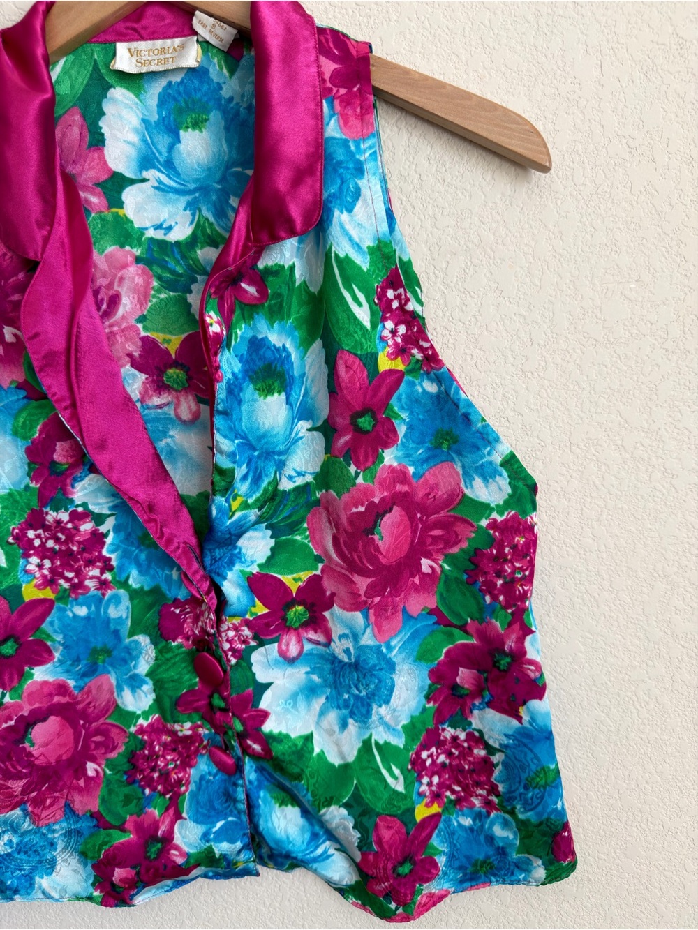 Victoria's Secret Gold Label Satin Pajama Top Small Floral Vintage Lounge Y2K - Picture 5 of 13